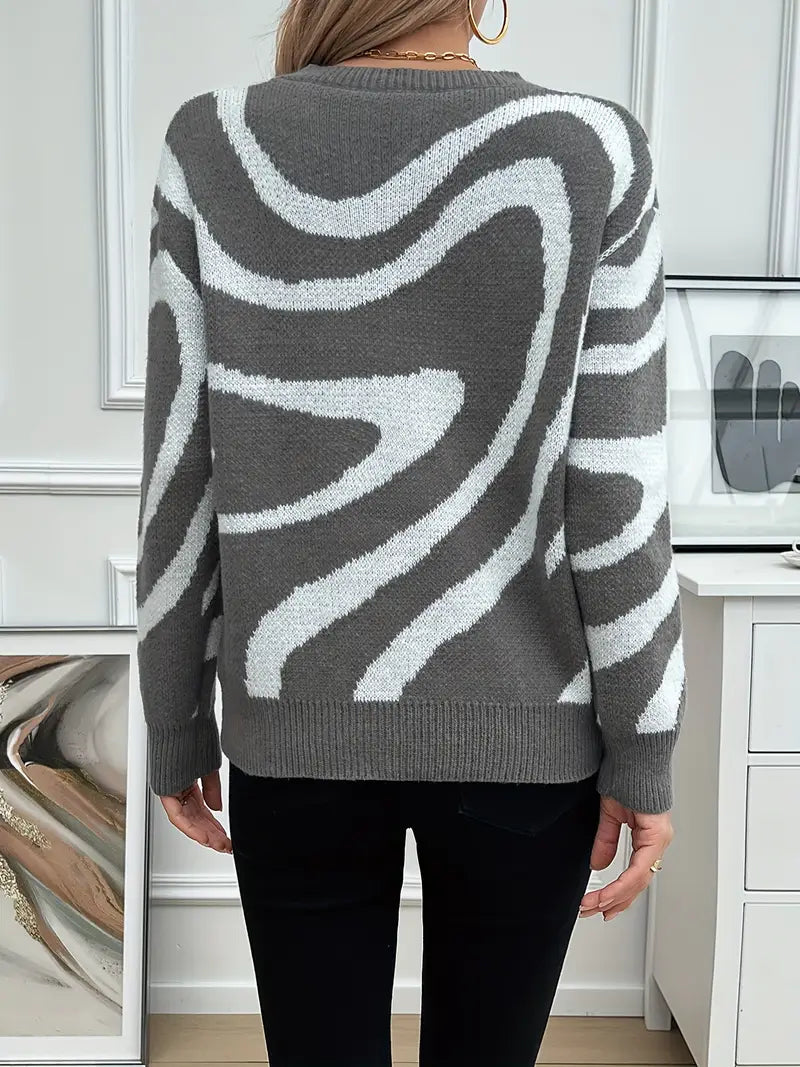 Elegant Stripete Fargeblokk Crew Neck Genser