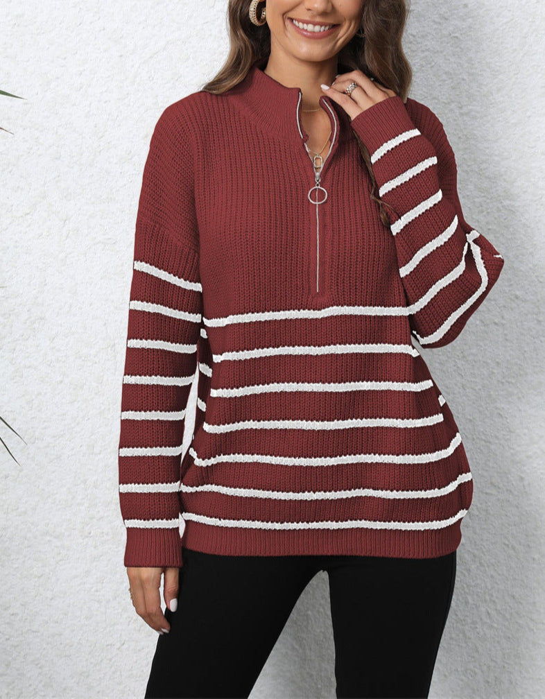 Mock Neck Langermet Zip-Up Genser
