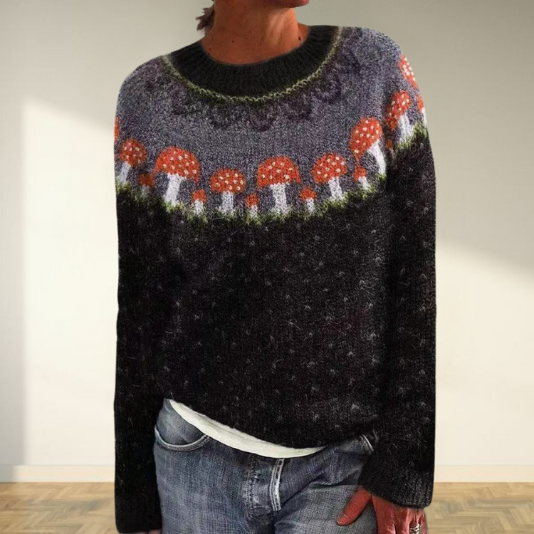 Button Mushroom Jumper – Løs Passform Perfekt for Helgekos og Avslappet Chic Utseende