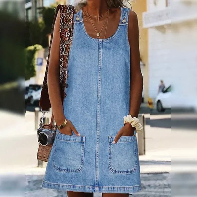 Elfrid | Ermeløs Denimkjole